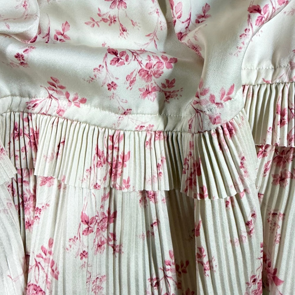 Polo Ralph Lauren Pink Floral Jaclyn Pleated Satin Ruffled Midi Skirt Womens 18 - Picture 3 of 9
